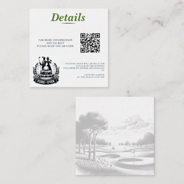 Golf Couple Wedding QR Code Enclosure Card (Front/Back)