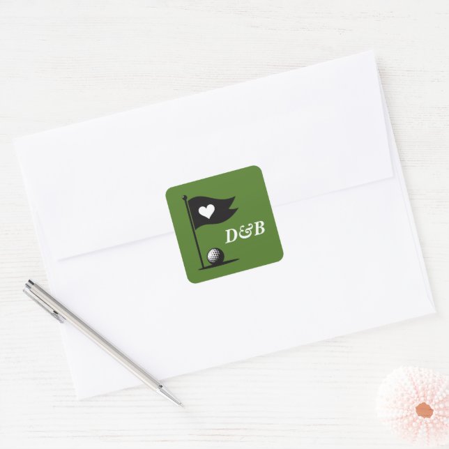 Golf Couple Wedding Square Sticker (Envelope)