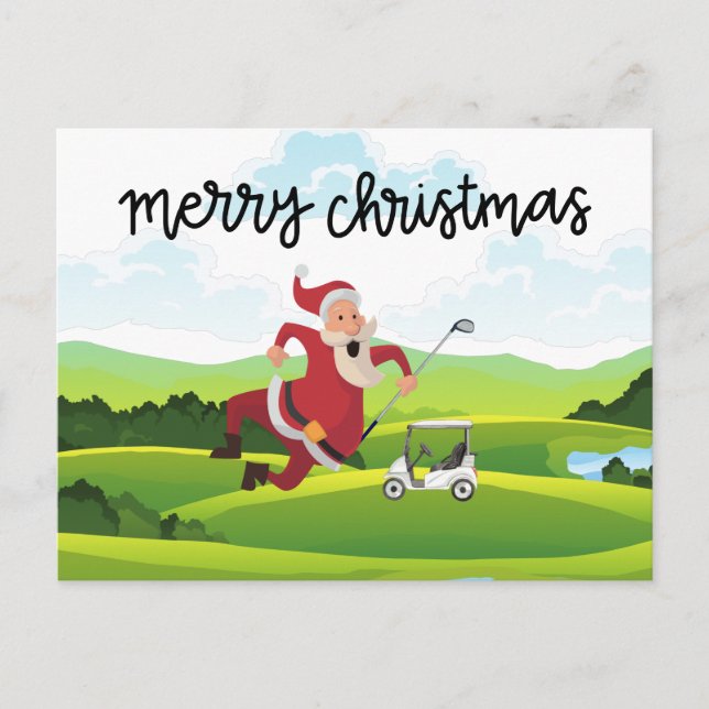 Golf course  and Santa Claus for Christmas    Holiday Postcard (Front)