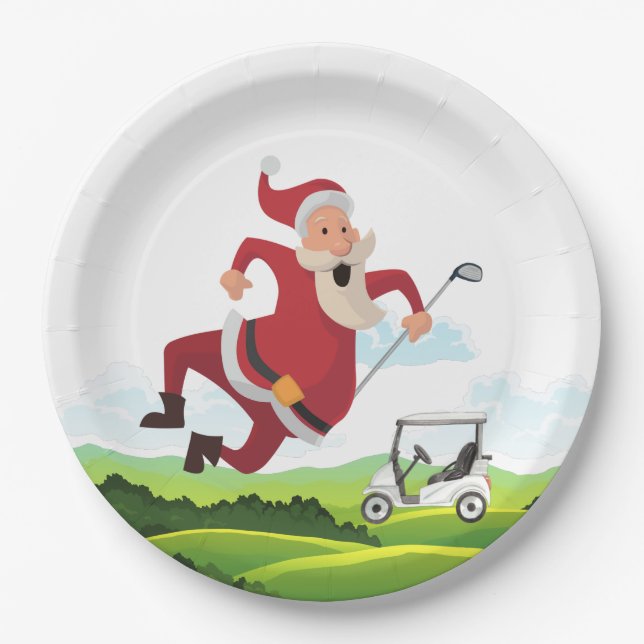 Golf course  and Santa Claus for Christmas  Paper  Paper Plate (Front)