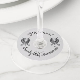 Golf Course Ball Tee Clubs Charity Golf Tournament Wine Glass Tag