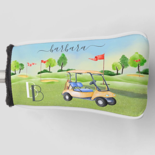 Golf Course Cart Women Monogram Name Putter   Golf Head Cover (Front)