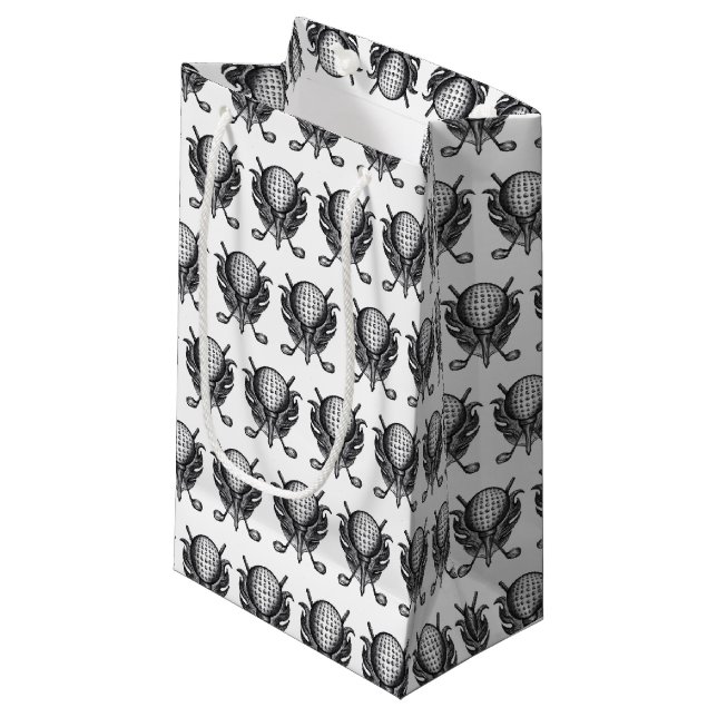 Golf Course Golfer Gift Clubs Tee Ball Pen-and-Ink Small Gift Bag (Front Angled)