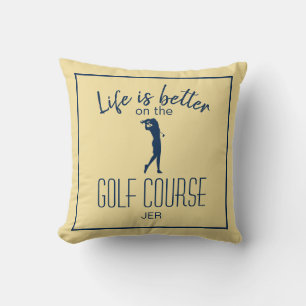 Golf Course Golfer Quote Monogrammed Yellow Blue Cushion