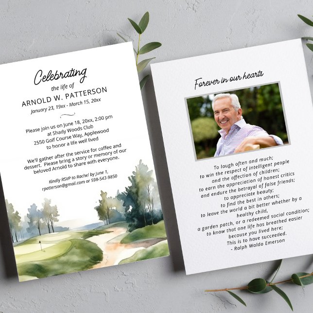 Golf Course Golfing Celebration of Life Photo Invitation (Creator Uploaded)