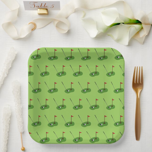 Golf Course Hole with Flag Pattern Paper Plate (Wedding)