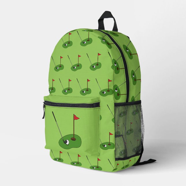 Golf Course Hole with Flag Pattern Printed Backpack (Back Corner Right)