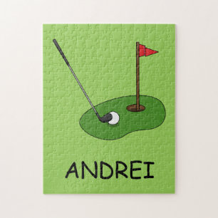 Golf Course Hole with Flag Personalise Jigsaw Puzzle