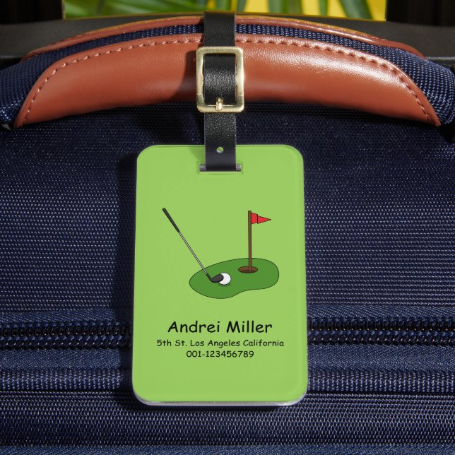 Golf Course Hole with Flag Personalise Luggage Tag (Front Insitu 2)