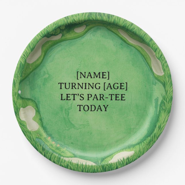 Golf Course Party Design with Custom Name & Event  Paper Plate (Front)