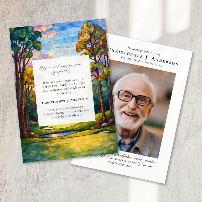 Golf Course Photo Sympathy Funeral Memorial Thank You Card (Creator Uploaded)
