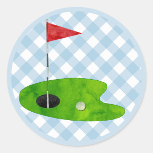 Golf Course Plaid Blue White Preppy Country Club Classic Round Sticker