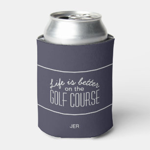 Golf Course Quote Custom Initials Text Blue Can Cooler