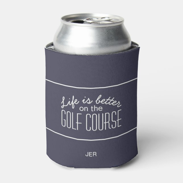 Golf Course Quote Custom Initials Text Blue Can Cooler (Can Front)