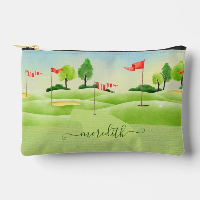 Golf Course Scene Personalised Name  Accessory Pouch (Front)