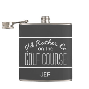 Golf Course Sports Quote Monogrammed Initials Grey Hip Flask