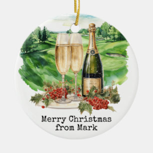 Golf Course with Christmas Drink for golfer Ceramic Tree Decoration