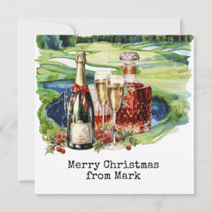 Golf Course with Christmas Drink for golfer Holiday Card