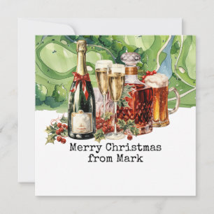 Golf Course with Christmas Drink for golfer Holiday Card