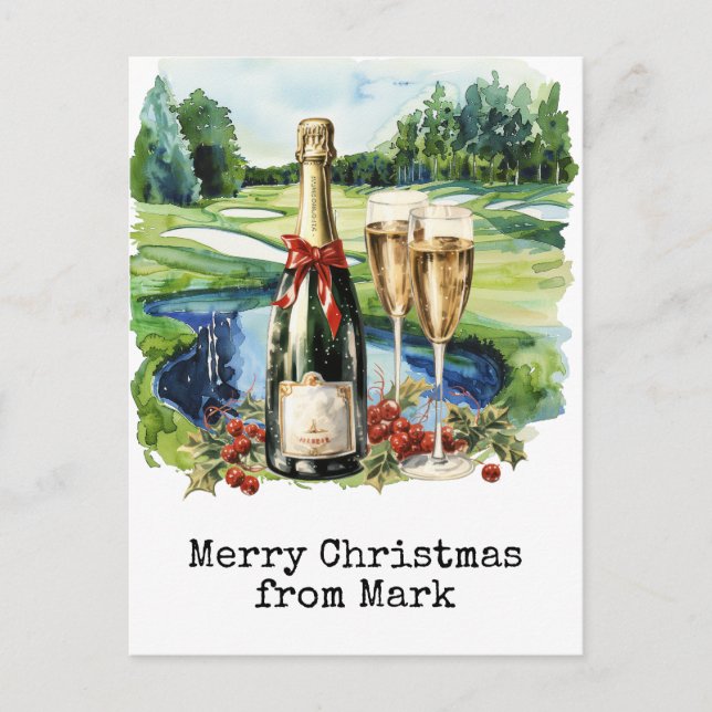Golf Course with Christmas Drink for golfer Holiday Postcard (Front)