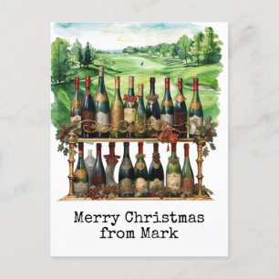 Golf Course with Christmas Drink for golfer Holiday Postcard