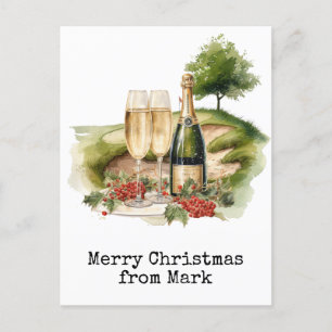 Golf Course with Christmas Drink for golfer Holiday Postcard
