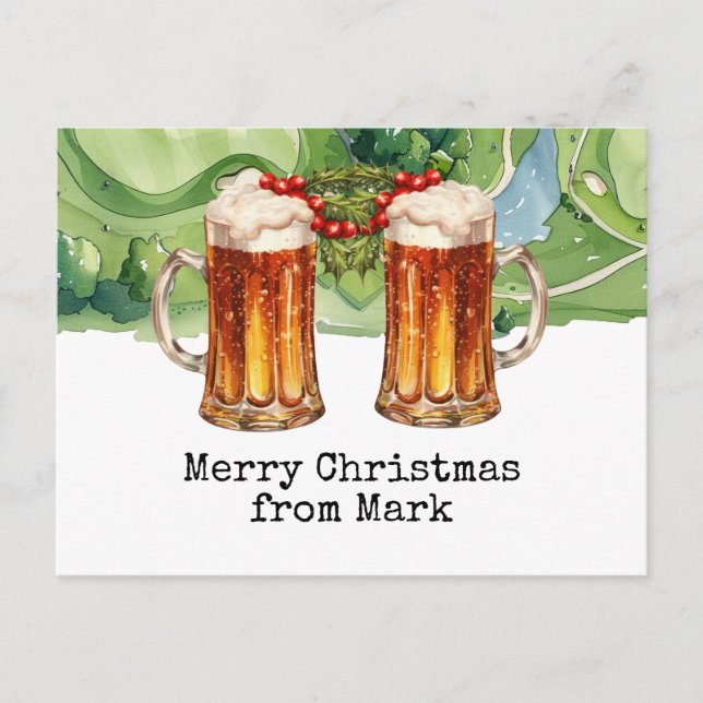 Golf Course with Christmas Drink for golfer Postca Holiday Postcard (Front)