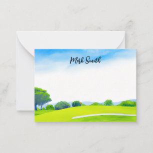 Golf  course with Name for golfer watercolor Note  Card