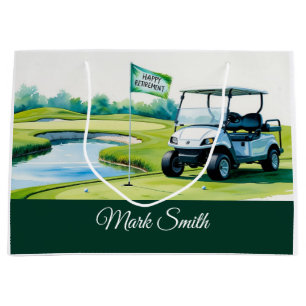 Golf course with text Happy Retirement on green  Large Gift Bag