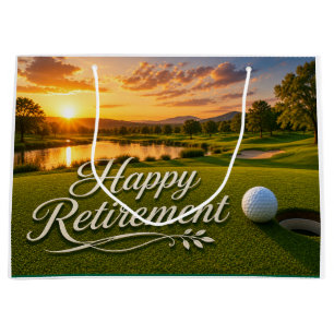 Golf course with text Happy Retirement on green Large Gift Bag