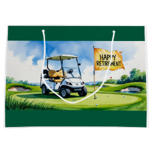 Golf course with text Happy Retirement on green  Large Gift Bag