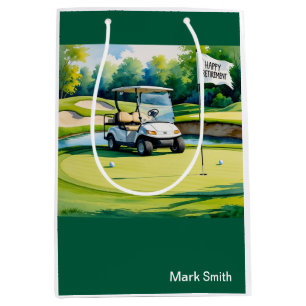 Golf course with text Happy Retirement on green Medium Gift Bag