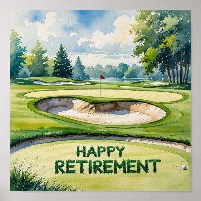 Golf course with text Happy Retirement on green  Poster (Front)