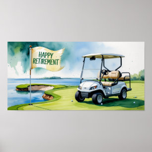Golf course with text Happy Retirement on green Poster