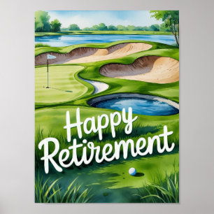 Golf course with text Happy Retirement on green Poster