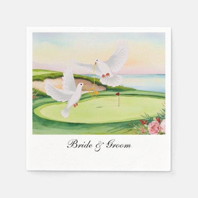 Golf Course with wedding themed for golfer Napkin (Front)