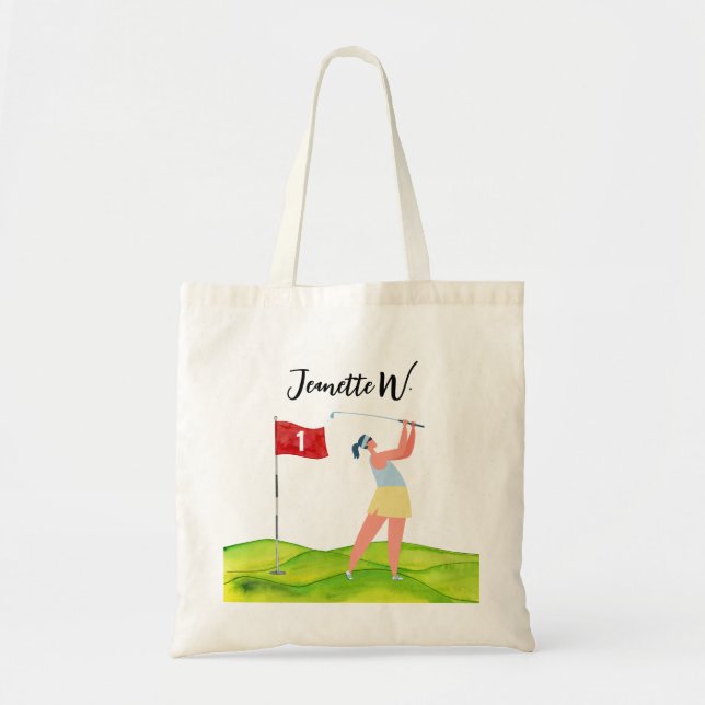 Golf  course with woman golfer  tote bag (Front)