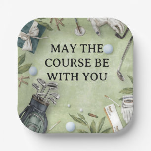 Golf course with your own text on green for golfer paper plate