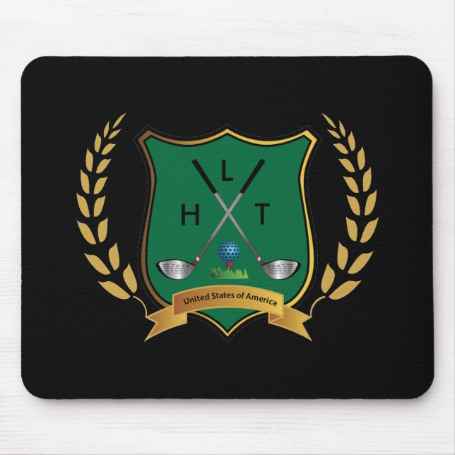 GOLF Crest with Laurel Wreath and Monogram Mouse Mat (Front)