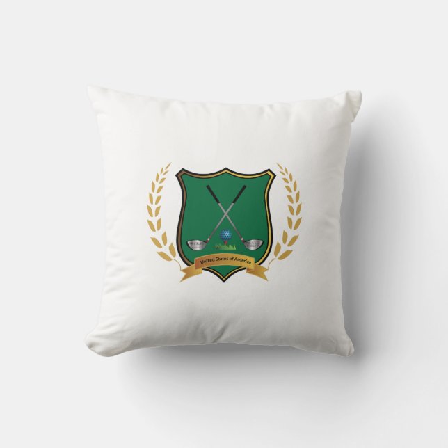 GOLF Crest with Laurel Wreath Monogram Cushion (Front)