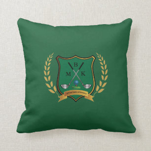 GOLF Crest with Laurel Wreath Monogram Cushion