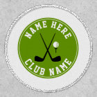 Golf crossed clubs, ball and name green
