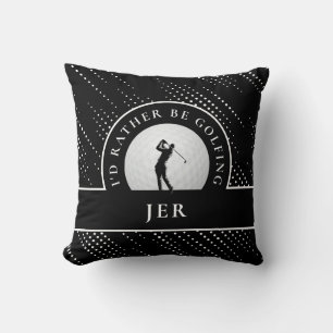 Golf Custom Golfer Monogram Silhouette Black White Cushion