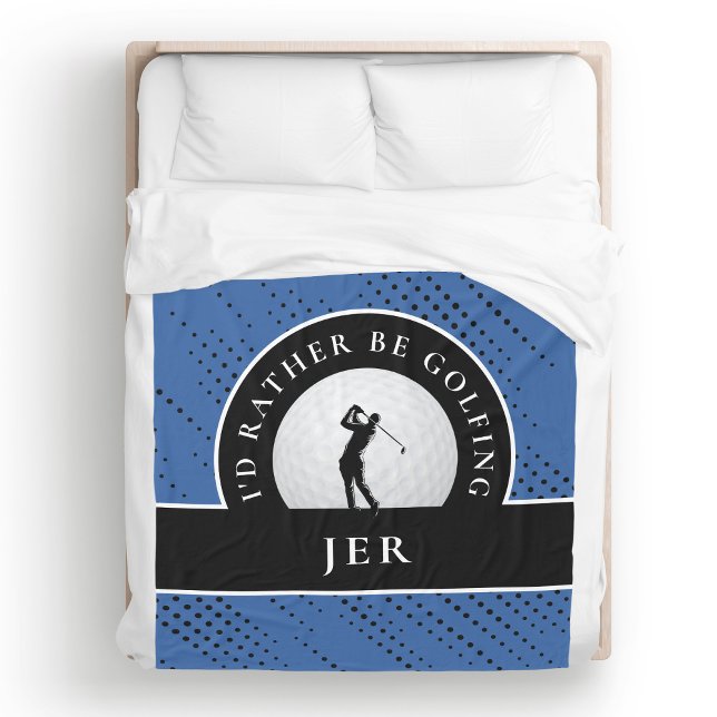 Golf Custom Golfer Monogram Silhouette Blue Black  Fleece Blanket (Golf Custom Golfer Monogram Silhouette Royal Blue Black Men's Personalized Fleece Blanket)