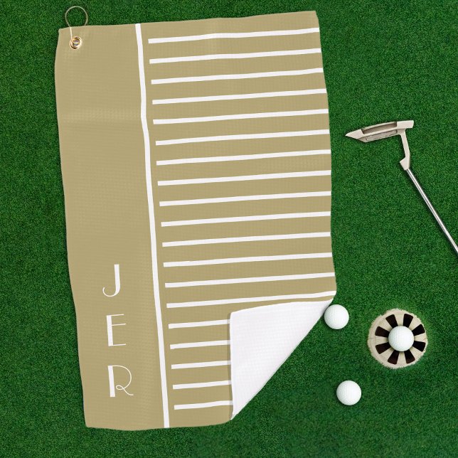 Golf Custom Initials | Gold White Modern Stripes Golf Towel (Creator Uploaded)