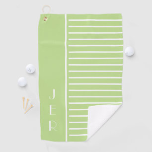 Golf Custom Initials Green White Modern Stripes Golf Towel