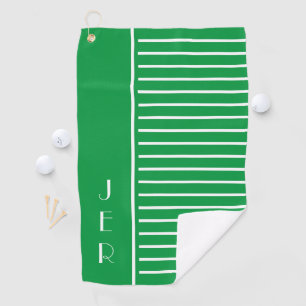 Golf Custom Initials Green White Modern Stripes Towel