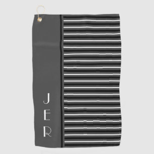 Golf Custom Initials    Grey Black Modern Stripes Golf Towel