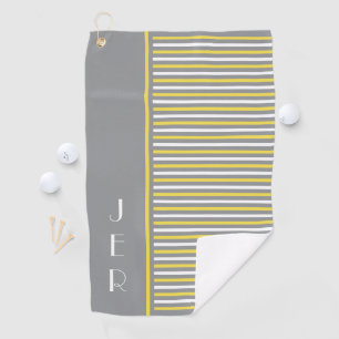 Golf Custom Initials   Grey Yellow Modern Stripes Golf Towel