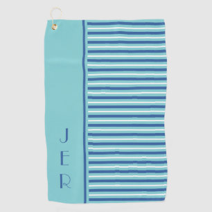 Golf Custom Initials Teal & Blue Modern Stripe Towel